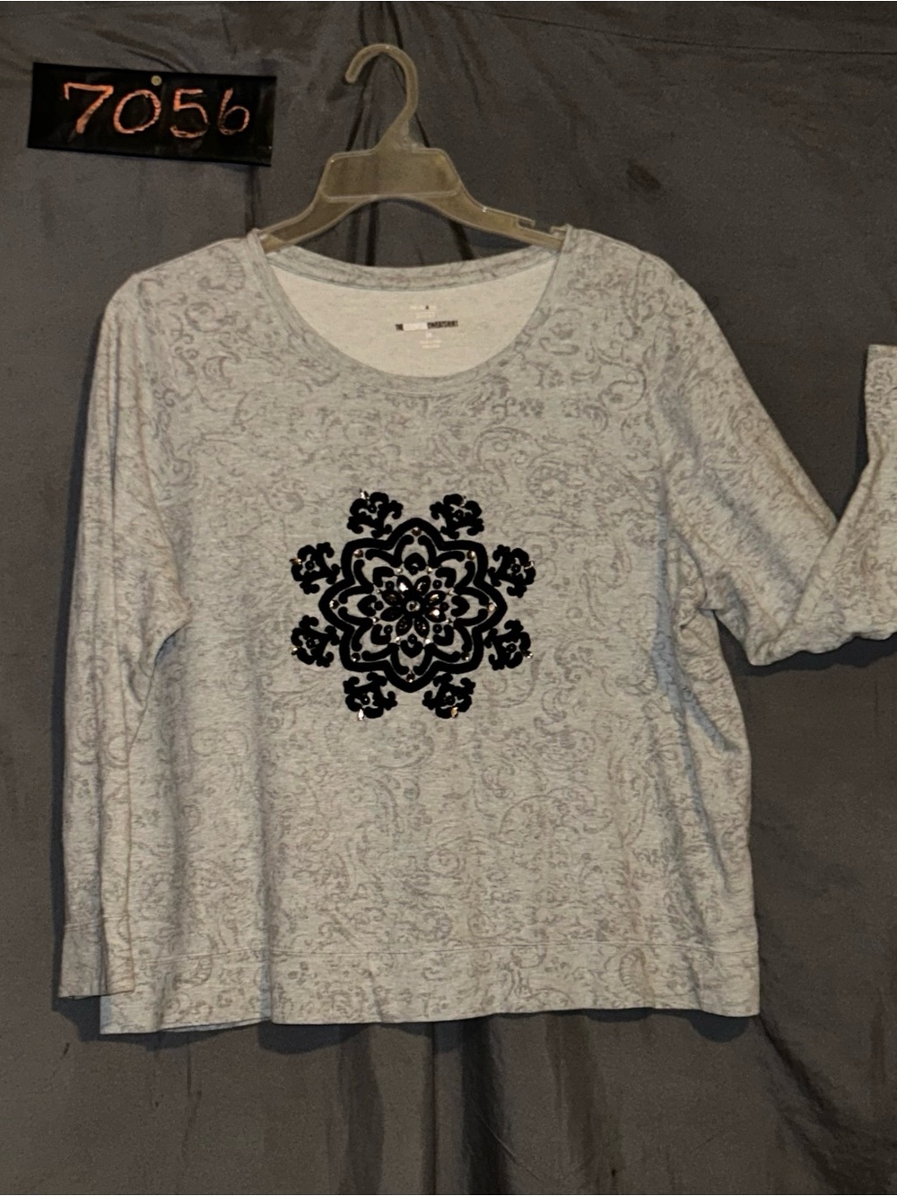 Style & Co. Light Gray Long-Sleeve Tee with Black Medallion
